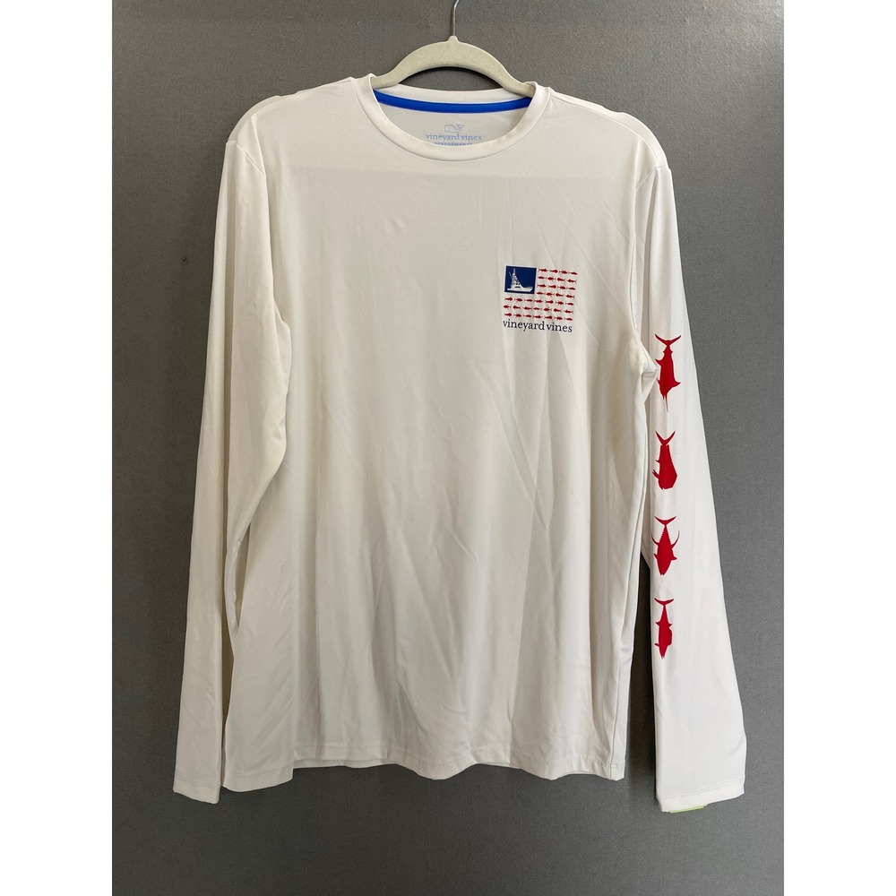 Vineyard Vines Mens MED Performance Long Sleeve Shirt Flag Boat Fishing